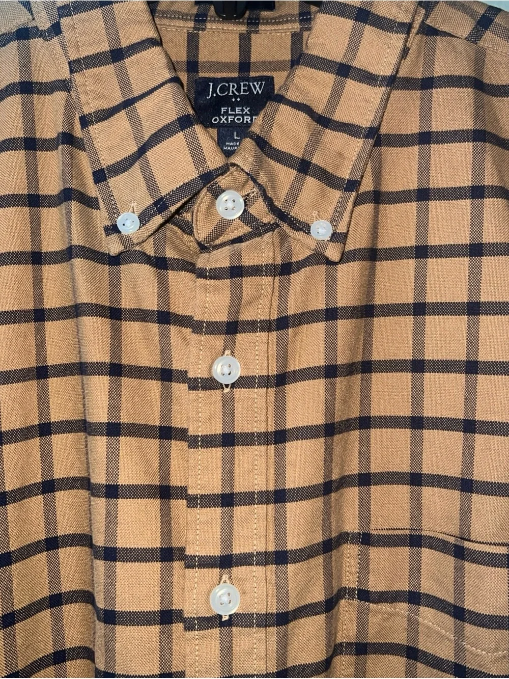 J Crew Flex Oxford Slim Fit casual SSlv Button Up LSleeve Mens LG Cotton Blend G